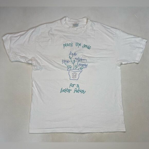 VINTAGE Plant Seeds For A Better Future Graphic T-Shirt Men XL 90s Single Stitch - Picture 1 of 9